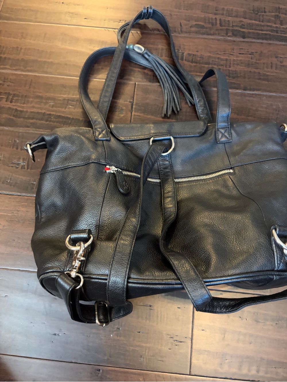 Lily Jade backpack Black Leather Tote with Front Flap Pocket and Tassel luxury - Picture 8 of 10
